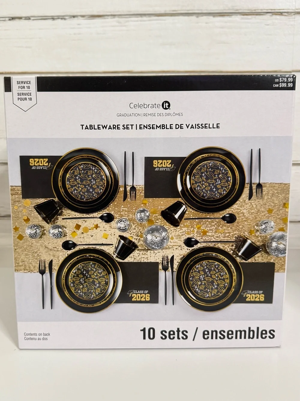 Class of 2026 Graduation Tableware Set for 10 | Black & Gold Party Supplies